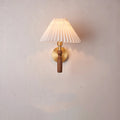American Retro style walnut wood wall lamp with fabric shade and three light colour options.