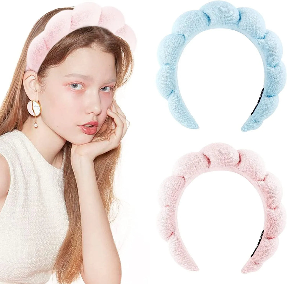 Cloth hair washing headband in black, handmade, soft material for shampoo and facial care