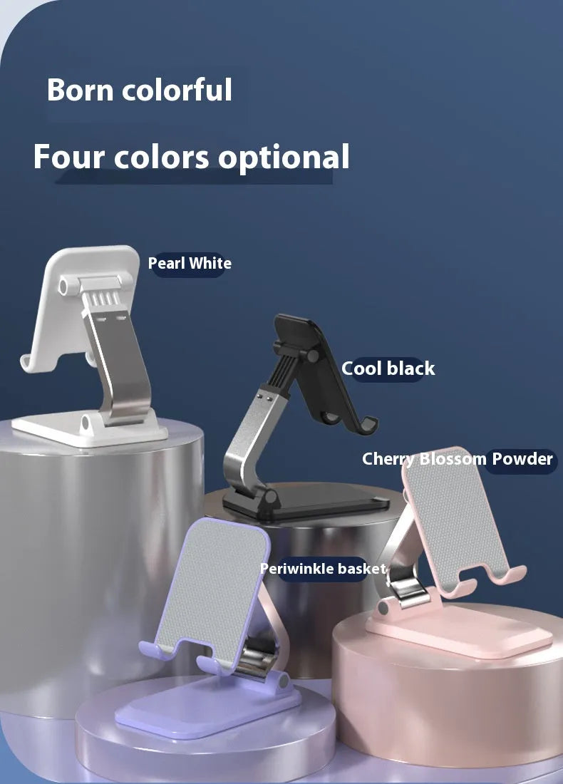 Foldable aluminium alloy desktop phone holder in black with silica gel grip for hands-free viewing