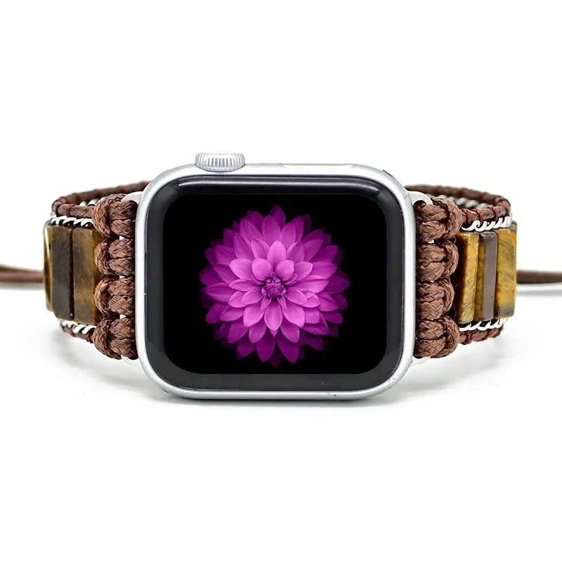 Rectangular tiger eye stone chain men's watch strap bracelet with adjustable textile band