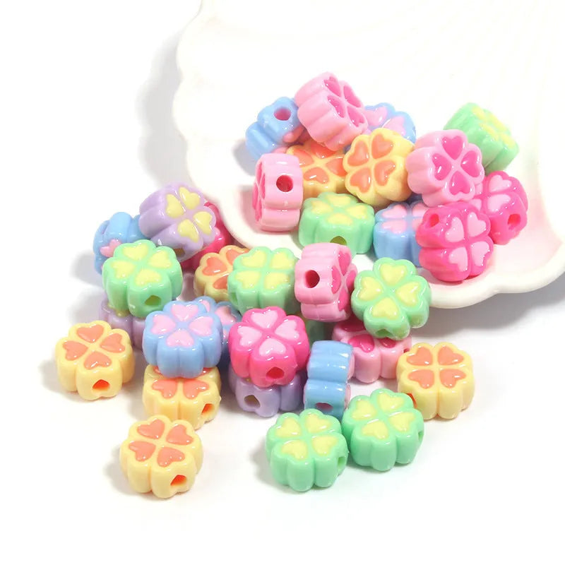15mm frosted acrylic clover beads in multiple colours for jewellery making