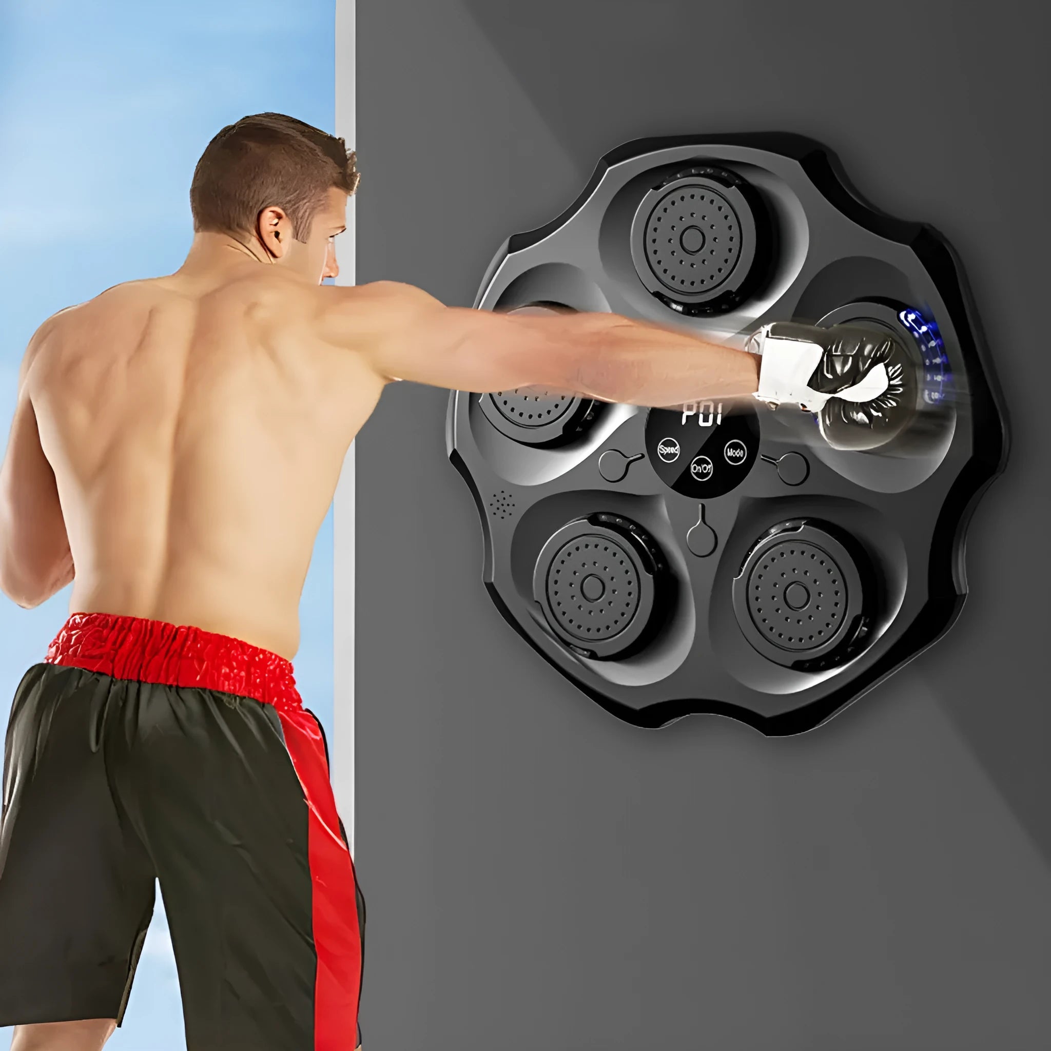 Black Bluetooth music boxing wall target with intelligent rhythm recognition for home fitness training