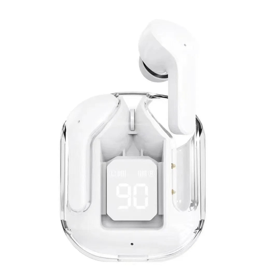Transparent space capsule case true wireless Bluetooth headset with digital display screen in multiple colour options