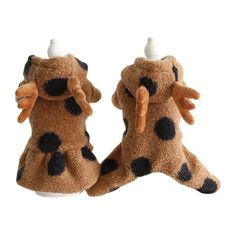 Big polka dot pattern elk couple design pet clothing for cats and dogs in skirt and four-legged styles