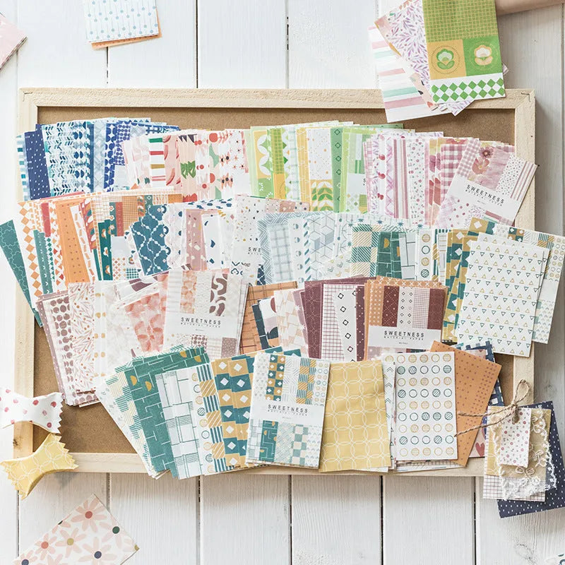 Ten colourful retro collage material note papers in dessert-inspired shades including red plum cheese and caramel puff
