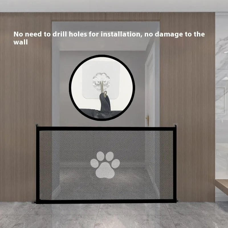 Portable folding cloth dog barrier net fence with pet doorsill in doorway