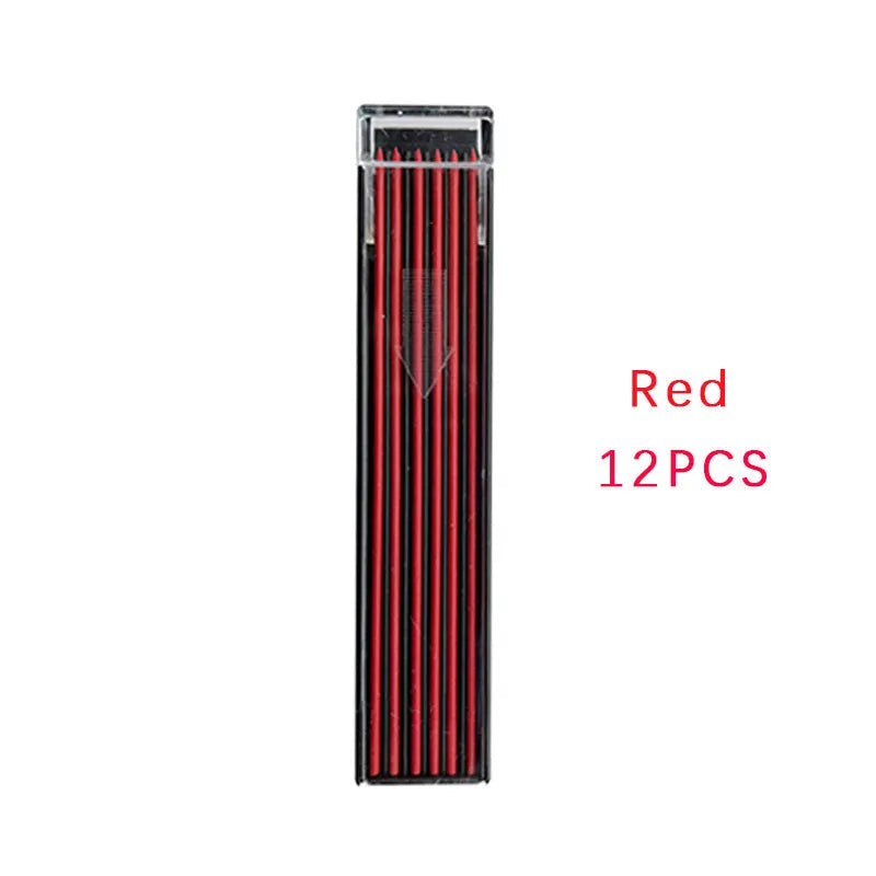 Boxed mechanical pencil replacement leads pack of 12 in rainbow colours in plastic container