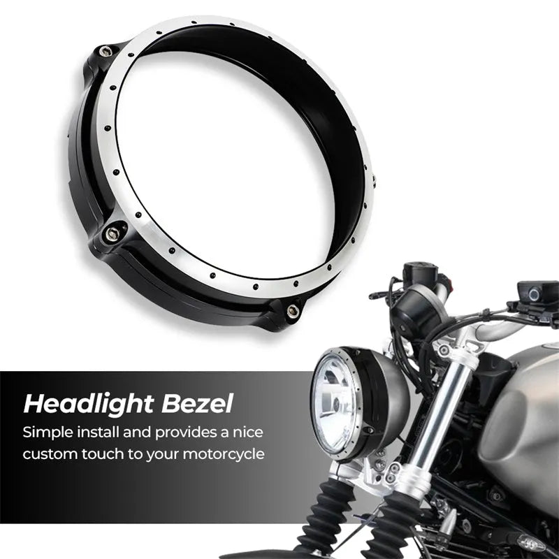 Black CNC aluminium headlight protective cover for BMW R NineT Scrambler motorcycle