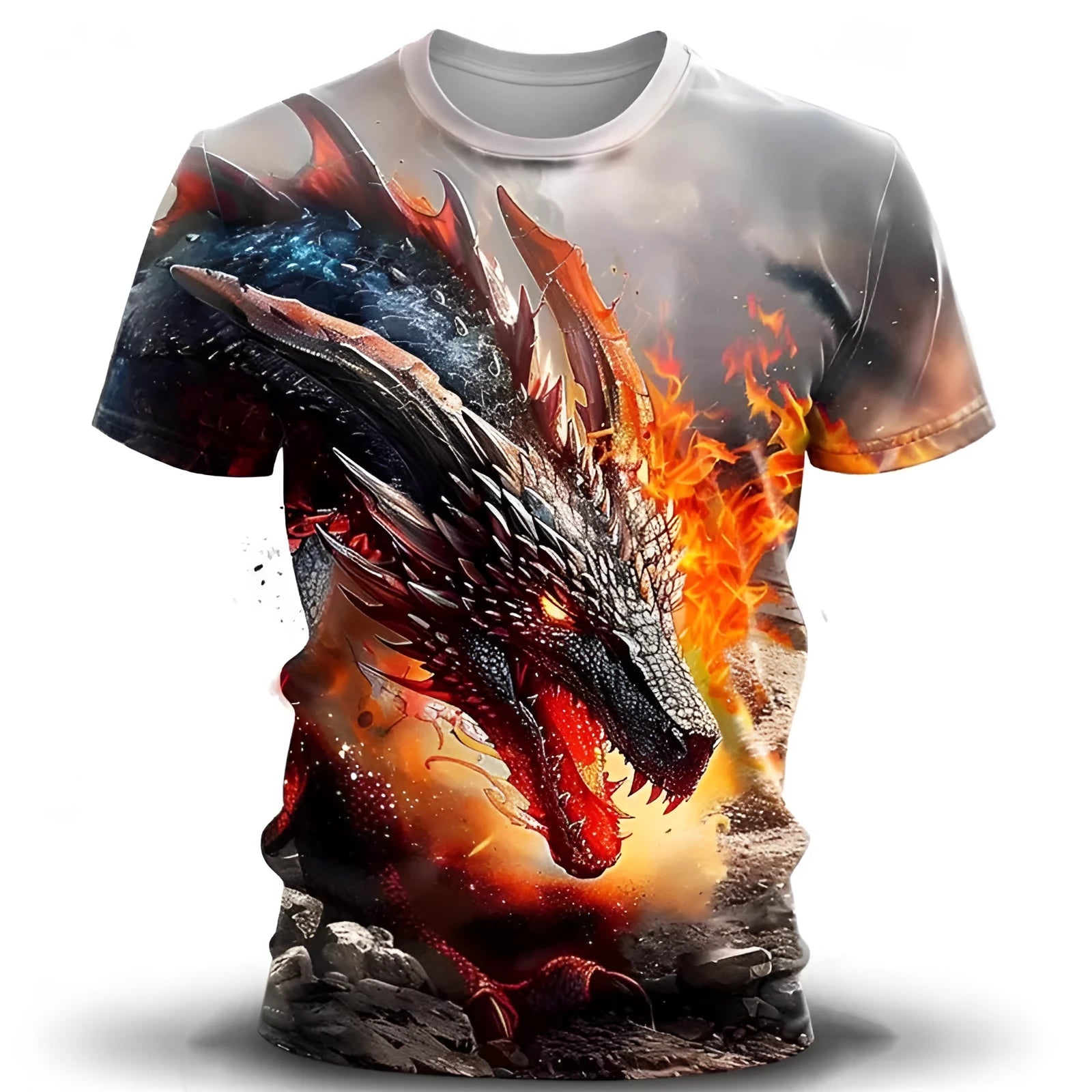 Men's black t-shirt with a detailed 3D wind dragon graphic on the front.