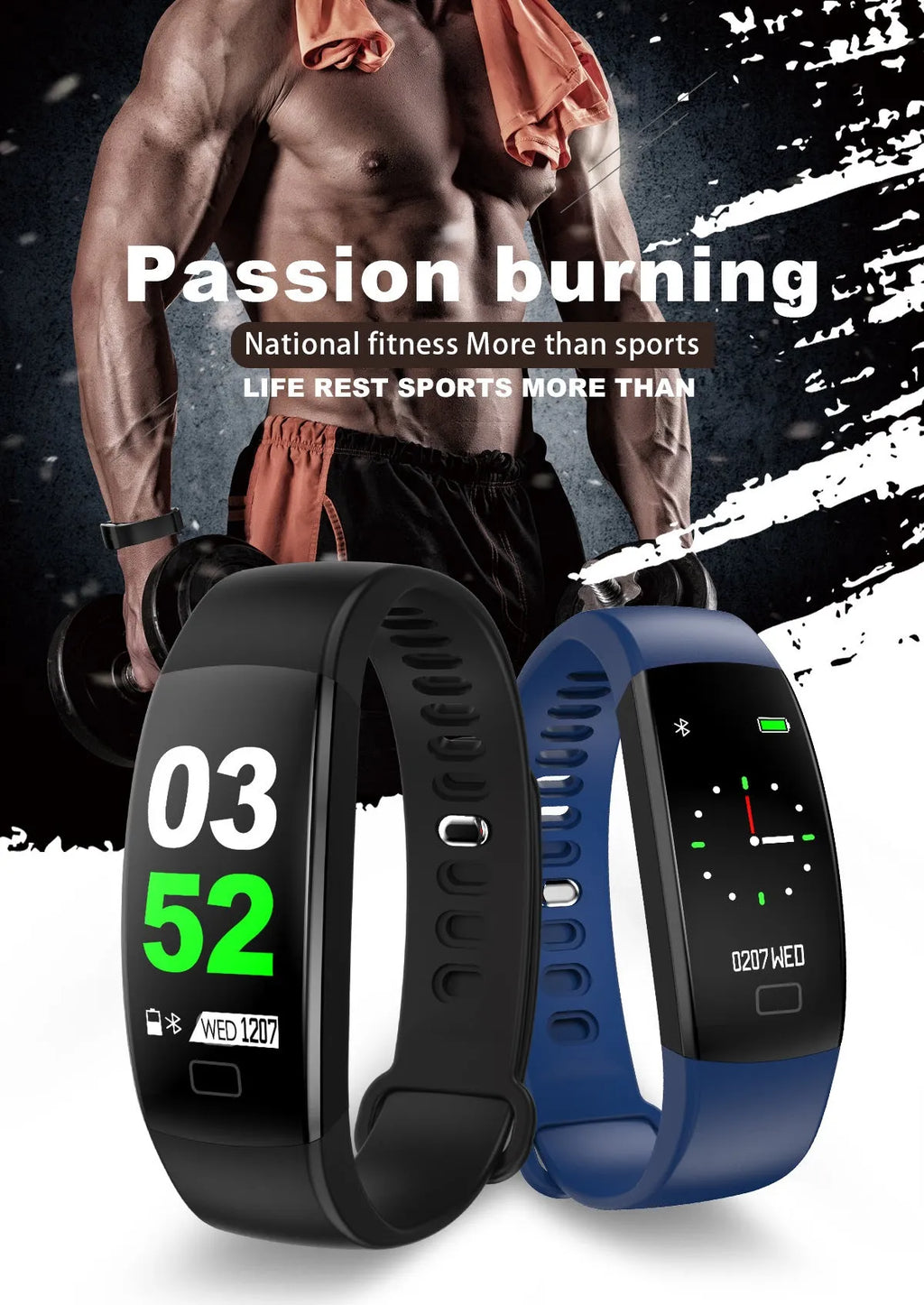 F64 smart bracelet sports Bluetooth watch with touch screen and USB 3.0 interface in multiple colours