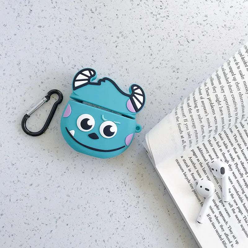 Green silicone protective case for AirPods 1 and 2 with a cartoon animal design on the front.