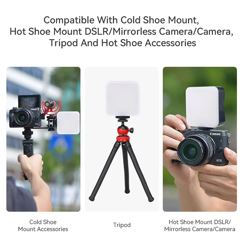 LED Mini Square Outdoor Pocket Light Tripod flash with rotatable head and compact dimensions