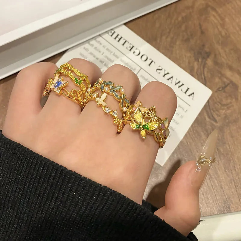 Creative butterfly women's copper ring with Chinese patterns in various colour options