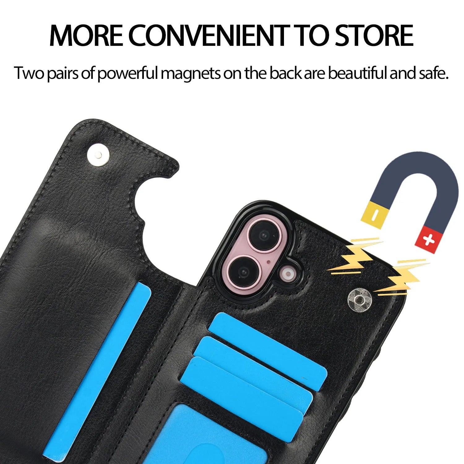 Anti-fall imitation leather phone case with bracket for Apple iPhone in black