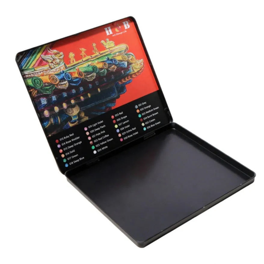 Water-soluble coloured pencil set with 24 colours in iron storage box for drawing and painting