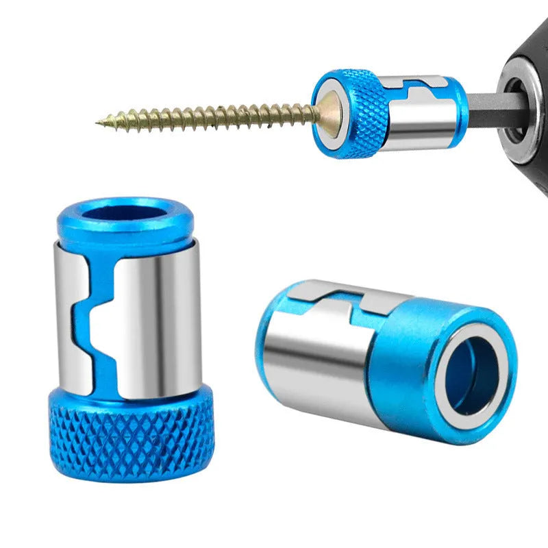 Light blue slotted screwdriver bit with magnetic ring on a high carbon steel shaft