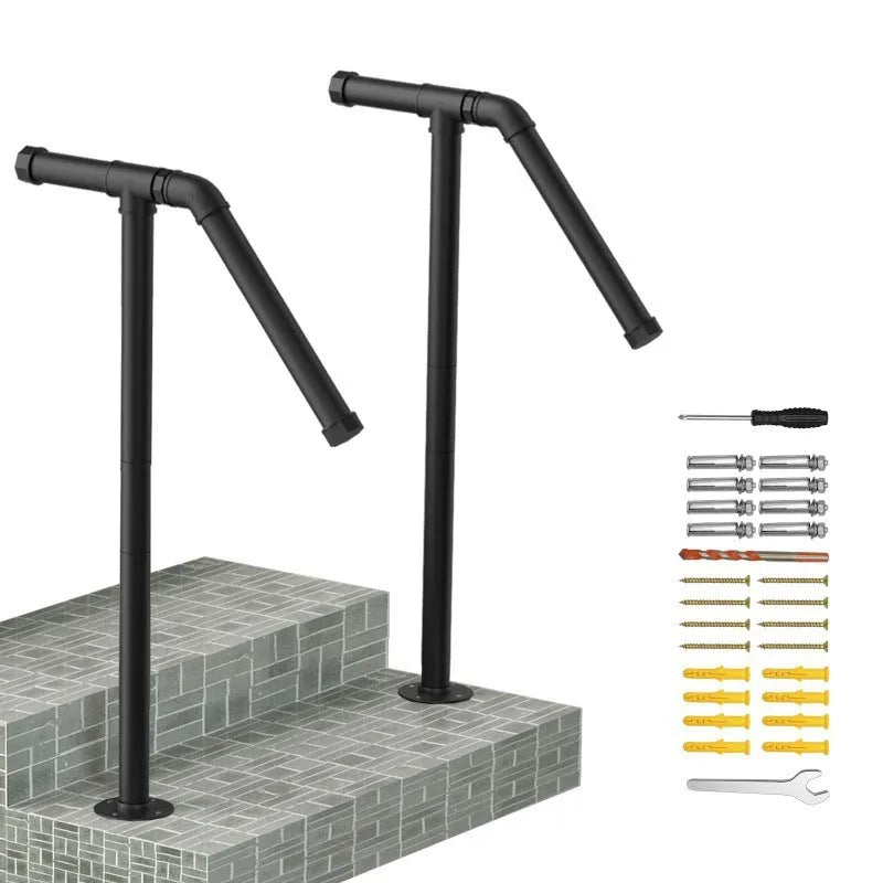 Black metal ladder support for American minimalist household staircase