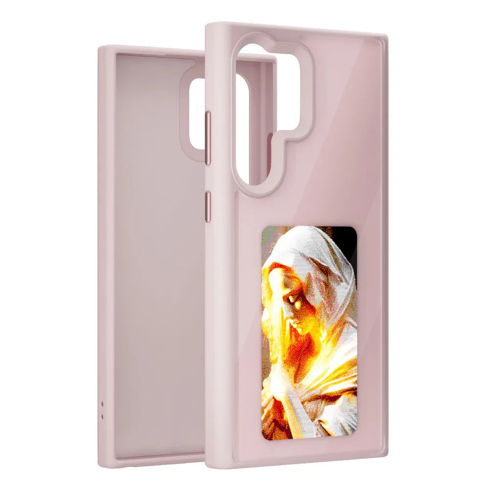 Four-colour NFC e-ink screen phone case for Samsung S24+ with black tempered glass backplate and electroplated finish