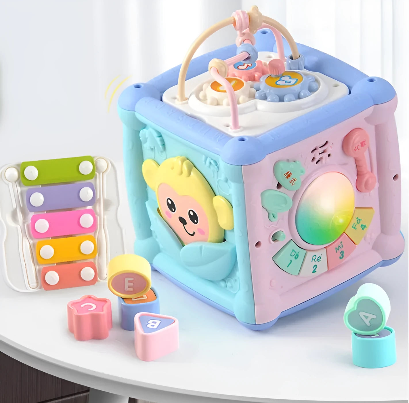 Drum baby early education toy plastic building blocks cube with music and sound 15.5 cm