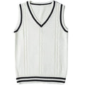 Women's slim-fit V-neck knitted waistcoat sweater with striped stitching detail in wine red colour