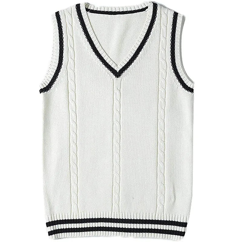 Women's slim-fit V-neck knitted waistcoat sweater with striped stitching detail in wine red colour