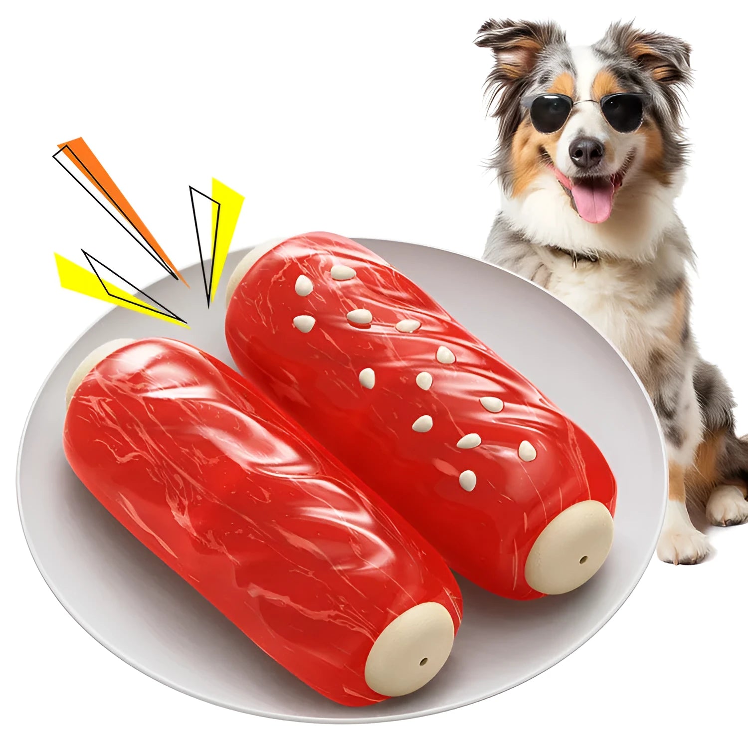 Primary colour plastic dog chew toy with glue toothbrush design measuring 20-24 cm for medium-sized dogs