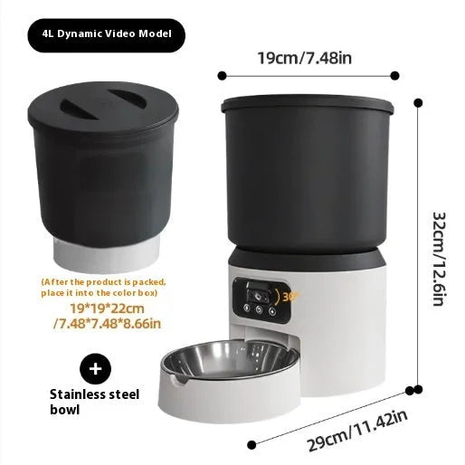 4L smart pet feeder with camera and stainless steel bowl