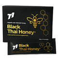 Single jar of dark black T1 grade pure Thai honey with label.