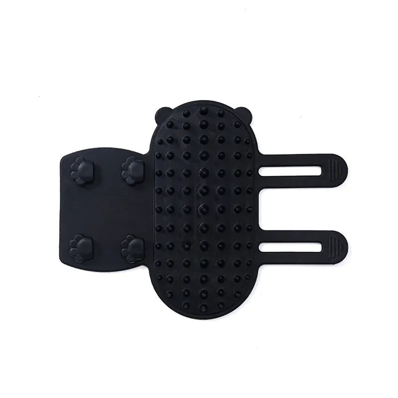 Silicone cat grooming comb with rounded teeth and adjustable strap in chosen colour