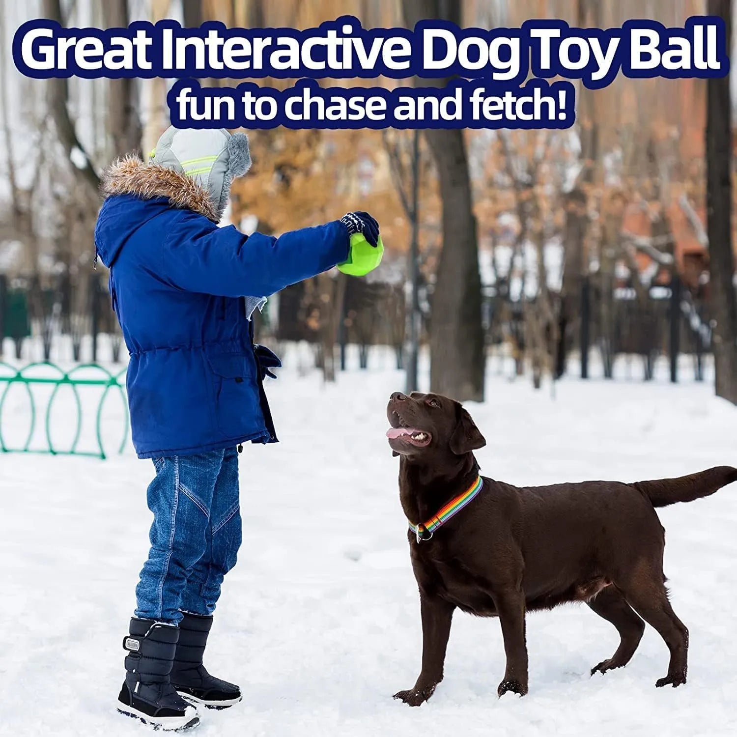 Green natural rubber squeaky dog chew toy ball for large breed aggressive chewers.