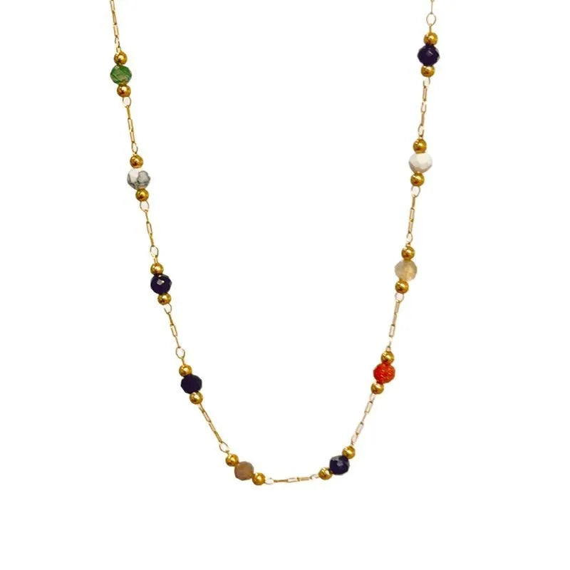Gold coloured titanium steel necklace with natural stone pendant on O-ring chain.