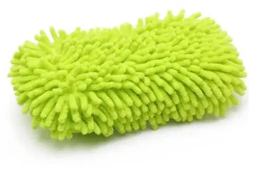Silvery green chenille car wash sponge with spiral wool texture measuring 14 by 25 centimetres