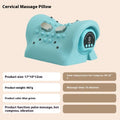 Blue-green portable EMS massage pillow for neck and shoulders with hot compress.