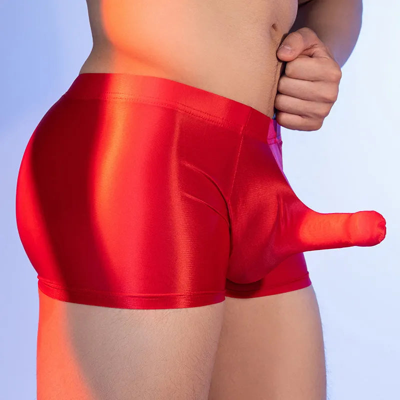 Men's seamless nylon boxer shorts in red, shown as a free size, mid-waist design.