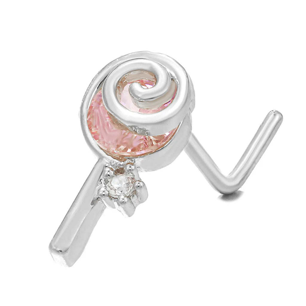Geometric zircon nose stud in gold or white K tone with brass base and 18K plating