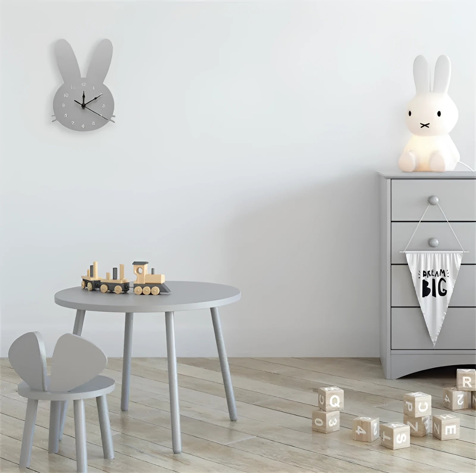 Wooden cartoon wall clock with battery-powered quartz movement in playful animal and shape designs