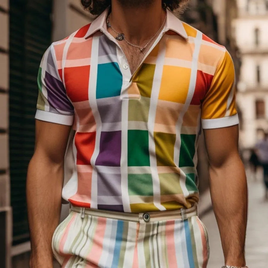 Men's slim fit digital print polyester T-shirt in G32P1102 style, short sleeve, available sizes S to 6XL