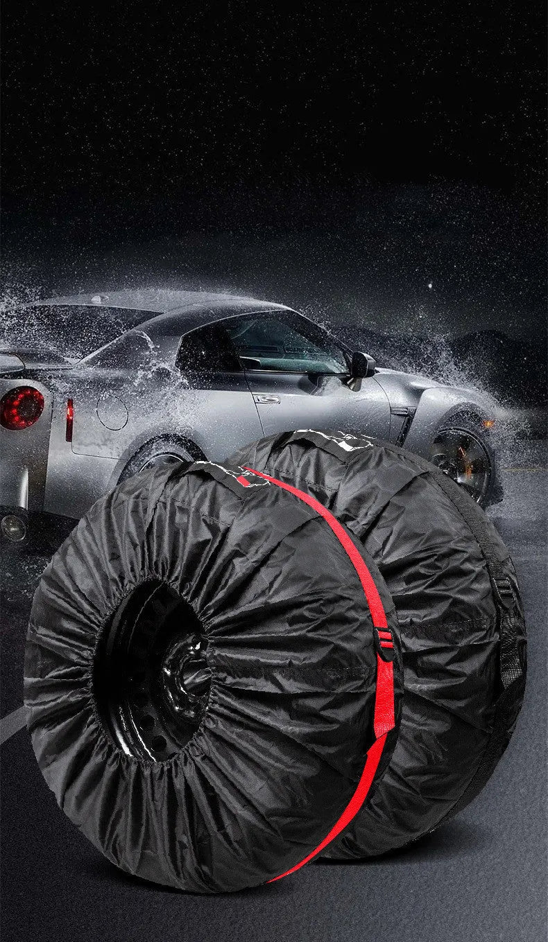 Oxford Cloth 210D car tyre protective cover set of 4 in black belt style, S size 66cm diameter