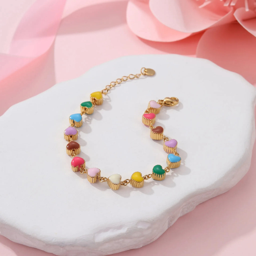 Women's love heart-shaped 18K stainless steel bracelet with gold or steel electroplated finish