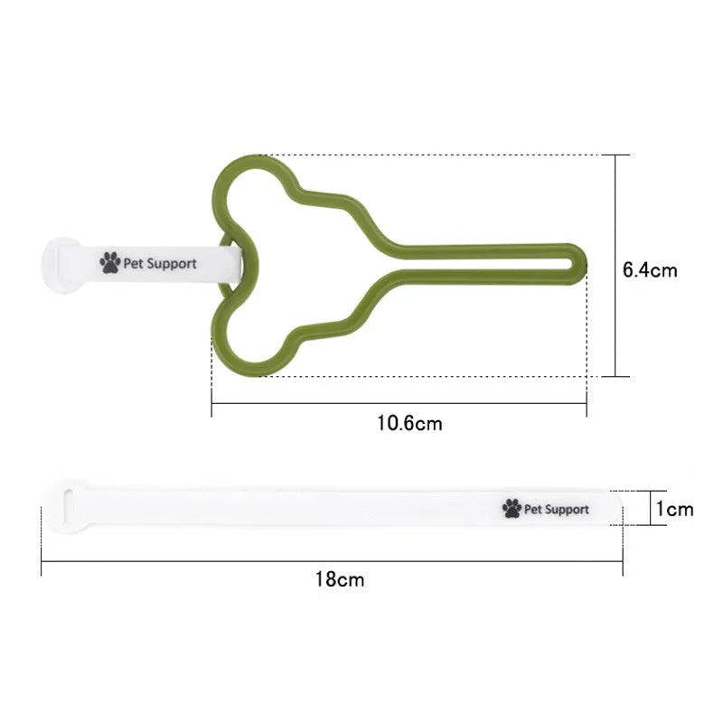 A hands-free dog poop bag holder with a clip and Velcro strap, shown in a random colour from the available selection.