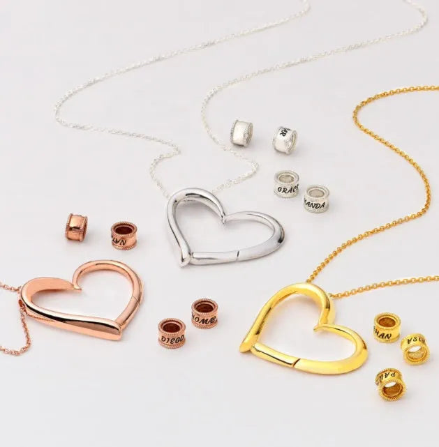 Personalized heart necklace for women with custom name lettering beads, alloy box chain, 51-80cm, silver gold rose gold