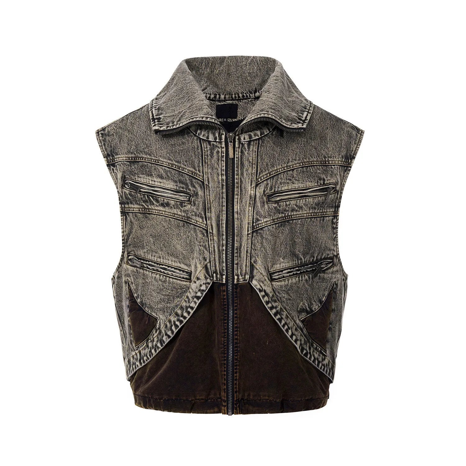 Men's splicing denim vest jacket with zipper front and sleeveless design for summer casual wear