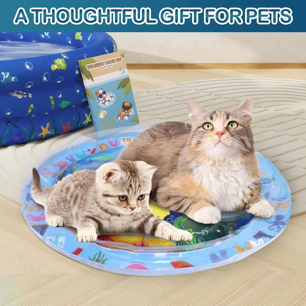 100cm square water sensory playmat for cats with ocean fish design and floating toys inside