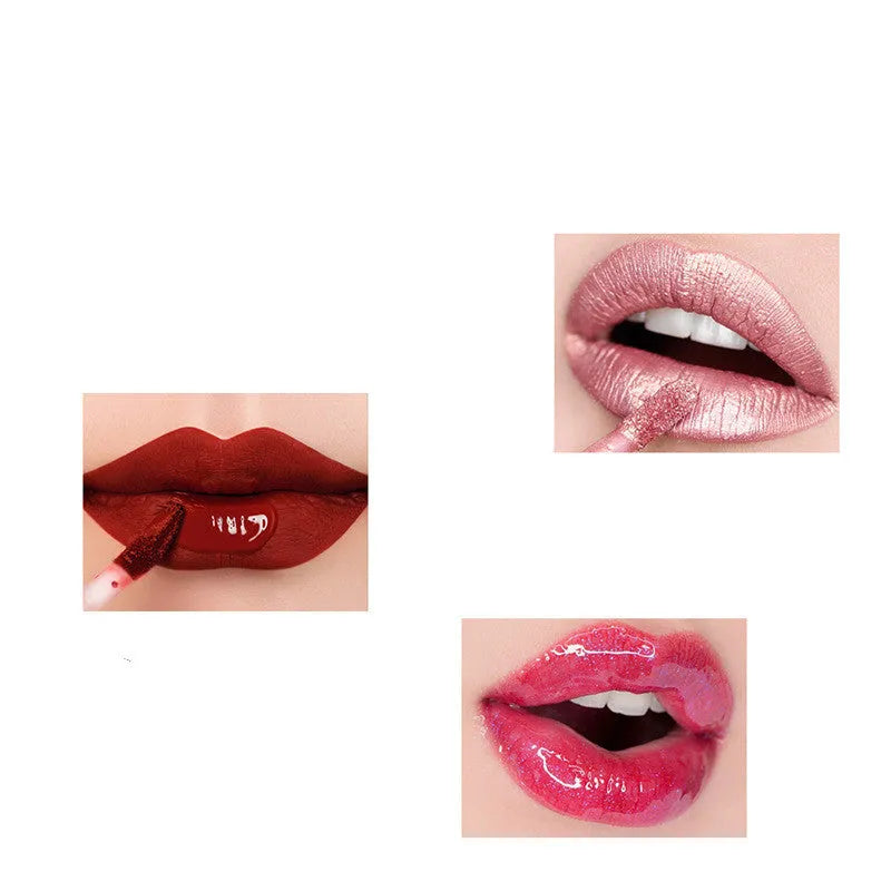 Matte high gloss lip gloss set with mica shimmer in colour options A and B for unisex lip modification