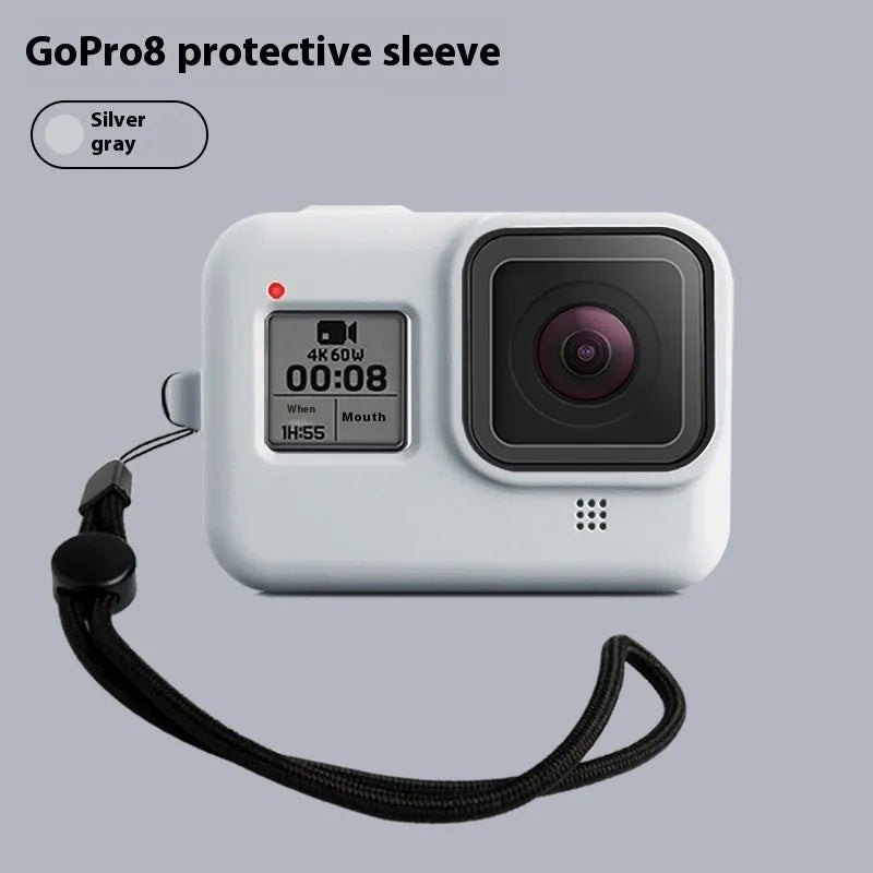 Blue silicone protective sleeve and wrist strap for GoPro Hero8 Black action camera