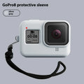 Blue silicone protective sleeve and wrist strap for GoPro Hero8 Black action camera