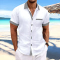 Men's striped cotton casual shirt with double button front in slim fit styling