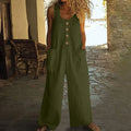 Women's sleeveless cotton jumpsuit with wide leg trousers in retro art style design