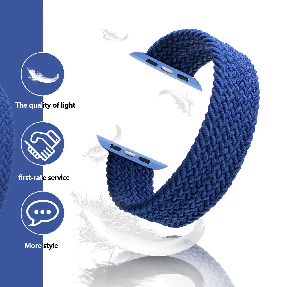 Apple Watch compatible woven nylon strap with plastic head in red, pink, blue, army green, black.