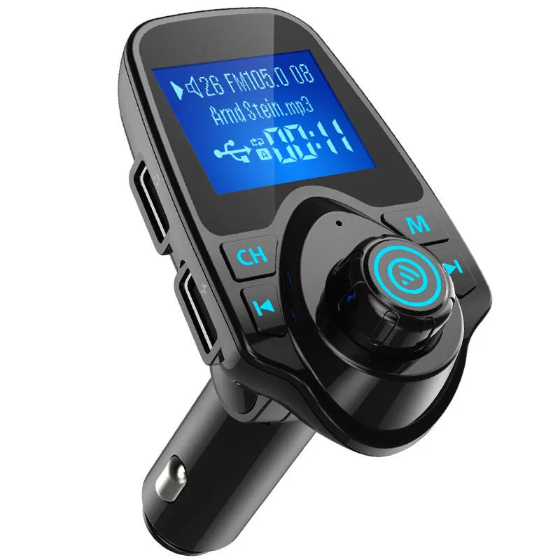 Black G7 car Bluetooth FM transmitter with USB port and TF card slot for hands-free calling and music playback